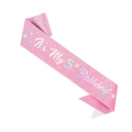 Pink glitter sash with holographic It's My 5th Birthday text and star patterns - Age 5 Birthday Party Sash