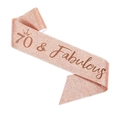 Fascia glitter oro rosa con scritta 70 & Fabulous e corona per festa di compleanno - 70 & Fabulous (Oro Rosa)