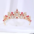 Couronne de mariage élégante en alliage doré avec strass rouges et style palais vintage - Blanc Doré + Rouge