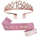 Pink 18th birthday kit with rose gold crown and glitter sash with lettering - 18th Birthday Rose Gold Pink Kit