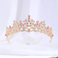 Couronne élégante en alliage doré avec strass blancs et roses étincelants pour fêtes - Or Blanc Rose