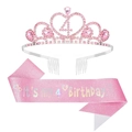 Corona corazón rosa con número 4 y banda de purpurina para el 4º cumpleaños de una niña - Estilo 4 Años