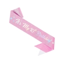 Pink glitter sash with It's My 10th Birthday text and holographic stars for girls - Age 10 Birthday Party Sash (Long Style)