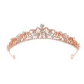 Luxurious rose gold crystal bridal crown with sparkling diamond patterns and round ring fixings - Rose Gold White Rhinestones
