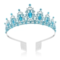 Baroque bridal crown with blue teardrop crystals and silver combs on white background - Hair Comb - Lake Blue