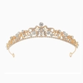 Elegant gold bridal tiara featuring luxury rhinestone floral patterns and center stone - KC Gold With White Rhinestone