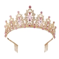 Elegant gold bridal crown with pink pear-shaped gemstones and white rhinestones - KC Gold White + Pink