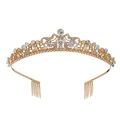 Elegant gold bridal tiara with sparkling white rhinestones and side hair combs - Gold White with Comb