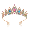 Baroque bridal crown with colorful rhinestones and gold alloy hair combs on white background - Opal Multicolor Premium