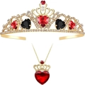 Parure diadème et collier de mariée avec cristaux rouges en cœur et métal doré - Parure Pendentif Couronne Style 4