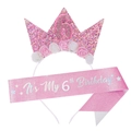 Rosa Set zum 6. Geburtstag mit Glitzer-Kronen-Stirnband und Schärpe für Mädchen - 6. Geburtstag Set (Stirnband + Schärpe)