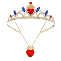 Parure diadème doré et collier cœur avec cristaux rouges et bleus pour enfants - Parure Pendentif Couronne Style 1