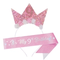 Pink 9th birthday set featuring a glitter crown headband and It's My 9th Birthday sash - 9th Birthday Set (Headband + Sash)