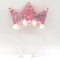 Pink birthday crown headband for 8th birthday with glitter numbers and small roses - 8th Birthday Headband