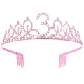 Cerchietto a corona rosa per compleanno con numero 3 e strass colorati per bambini - 3Y / Rosa