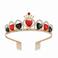 Corona da sposa dorata con gemme a cuore rosso rubino e nero con strass scintillanti - Corona Stile 3 con Pettine