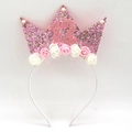 Pink glitter birthday crown headband with number 12 and artificial rose flowers - 12th Birthday Headband