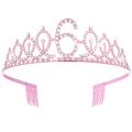 Cerchietto a corona rosa con strass arcobaleno e numero sei per compleanno bimba - 6Y / Rosa