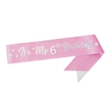 Pink sequin 6th birthday sash with silver stars and It's My 6th Birthday text - 6th Birthday Sash