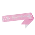 Pink glitter birthday sash with silver It's My 4th Birthday text for little girls - 4th Birthday Sash