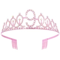 Pink rhinestone birthday crown headband with sparkling number 9 for 9th birthday party - 9 Years Old / Pink