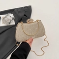 Bolso de fiesta dorado champán con textura de encaje, broche de corona y cadena de oro - Dorado