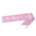 Pink sequin birthday sash with It's My 8th Birthday silver lettering for girls - 8th Birthday Sash