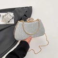 Bolso de noche con encaje plateado, cierre de corona y cadena de oro fino - Plateado