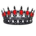 Baroque large crown with black metal base and red teardrop stones for wedding bridal wear - Black Base & Red