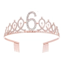 Rose gold birthday crown with sparkling rhinestones and number 6 for kids party - 6Y / Rose Gold