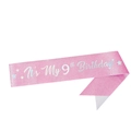 Pink sequin 9th birthday sash for girls with silver holographic lettering decoration - 9th Birthday Sash