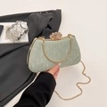 Light green lace evening clutch bag with sparkling crown clasp and gold chain strap - Green