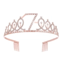Rose gold 7th birthday crown for girls featuring sparkling rhinestones and side combs - 7 Years Old / Rose Gold