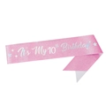 Pink glitter sash for girls 10th birthday party with silver It's My 10th Birthday text - 10th Birthday Sash