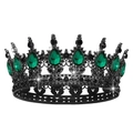 Baroque queen crown in black plated alloy with large emerald green crystals - Black Base & Dark Green