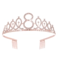 Sparkling rose gold 80th birthday crown tiara with white rhinestones and side combs - 8 Years Old / Rose Gold
