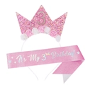 Pink 3rd birthday crown headband and glitter sash set for girls party decoration - 3rd Birthday Set (Headband + Sash)
