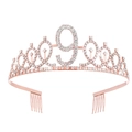 Rose gold birthday tiara featuring number 9 with sparkling white rhinestones and side combs - 9 Years Old / Rose Gold