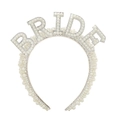 Cerchietto da sposa bianco con scritta BRIDE decorata con perle e strass lucidi - Taglia unica / Cerchietto BRIDE [Strass Bianco]
