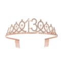 Rose gold 13th birthday crown headband with sparkling rhinestones for girls - 13 Years Old / Rose Gold