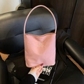 Rosa Eimer-Handtasche aus Nylon mit Hope and Future Stickerei und gebogenem Griff - Rosa