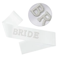 White satin bride sash featuring elegant pearl and rhinestone lettering for party - One Size / BRIDE Artificial Pearl [White Rhinestone] Sash