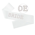 White bridal sash featuring elegant pearl and rhinestone BRIDE lettering for bachelorette parties - One Size / BRIDE Artificial Pearl [AB Rhinestone] Sash
