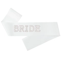 White satin bride sash with luxury pearl and colorful rhinestone lettering decor - White Satin Sash (BRIDE Pearl AB Rhinestone)
