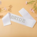 White satin bride sash with pearl and rhinestone lettering for bachelorette party - White Satin Sash (BRIDE Pearl White Rhinestone)