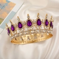 Corona da sposa barocca dorata con strass viola a goccia e cristalli chiari - Base Oro-Viola Scuro