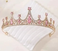 Eleganter Goldlegierung Kronreif mit rosa Tropfen-Strasssteinen für Geburtstagsfeiern - Gold Weiß Rosa