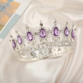 Silver alloy bridal tiara with purple teardrop gemstones and sparkling rhinestones - Silver Base-Light Purple