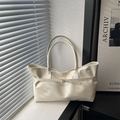 Bolso tote elegante de cuero sintético blanco crema con hebilla de anillo dorada diaria - Blanco