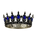 Baroque crown with deep blue teardrop gems and black rhinestones in antique silver finish - Black Base-Royal Blue